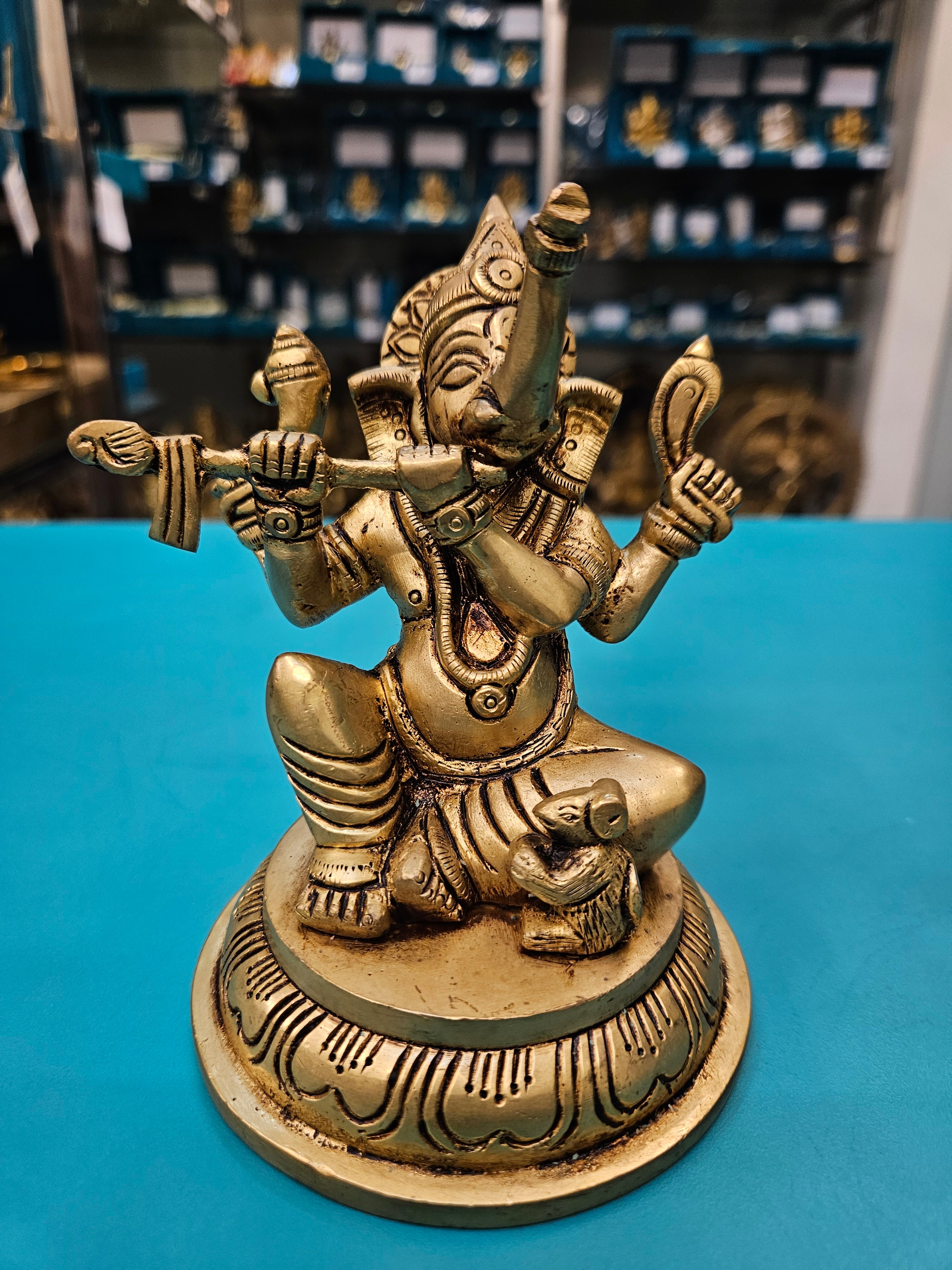 Buy Shudh Brass Flute Ganesha Idol | Musical Ganesha Murti Gift Tamas